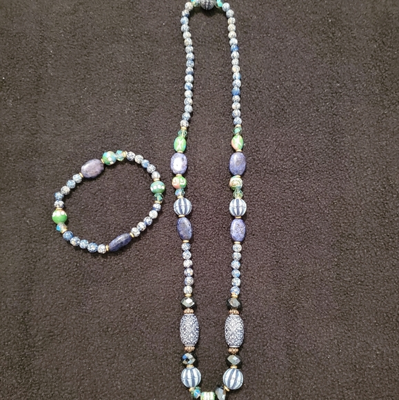 DENIM BLUE BEAUTIFUL NECKLACE & BRACELET SET - Picture 3 of 8